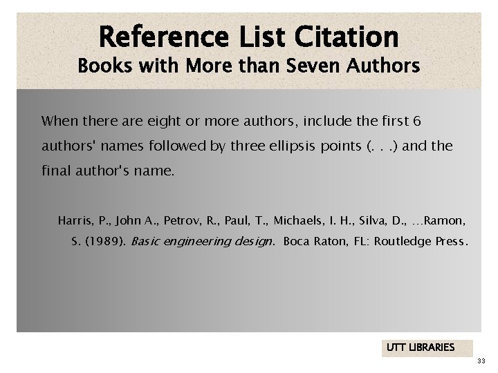 Reference List Citation Books with More than Seven Authors When there are eight or