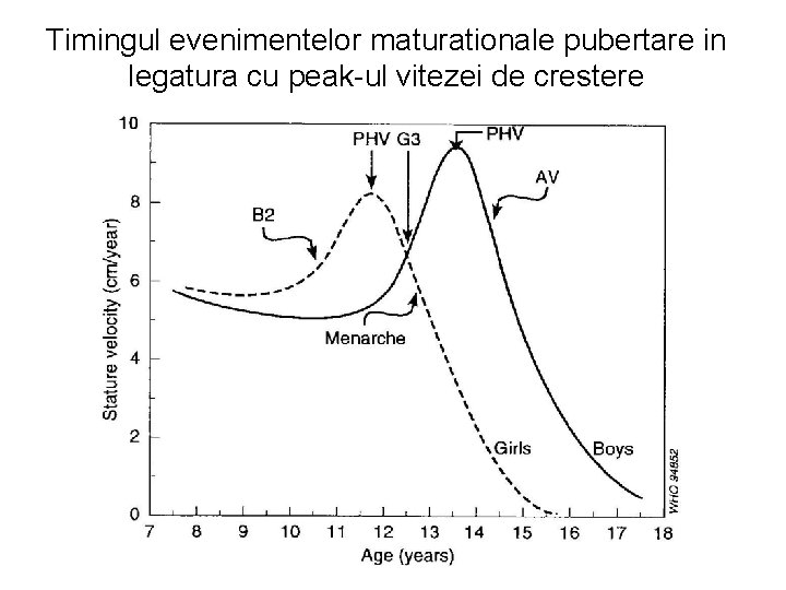 Timingul evenimentelor maturationale pubertare in legatura cu peak-ul vitezei de crestere 
