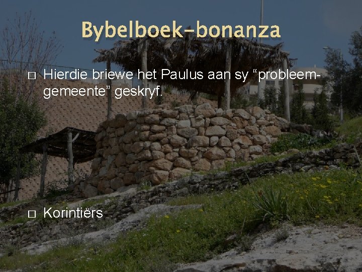 Bybelboek-bonanza � Hierdie briewe het Paulus aan sy “probleemgemeente” geskryf. � Korintiërs 