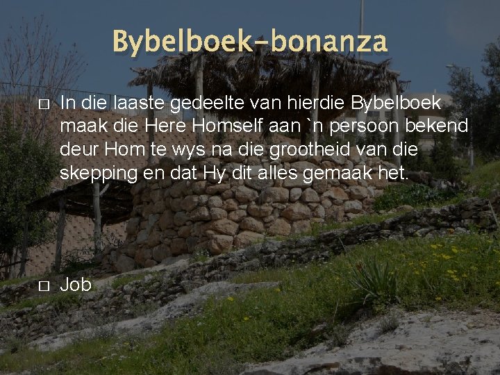 Bybelboek-bonanza � In die laaste gedeelte van hierdie Bybelboek maak die Here Homself aan