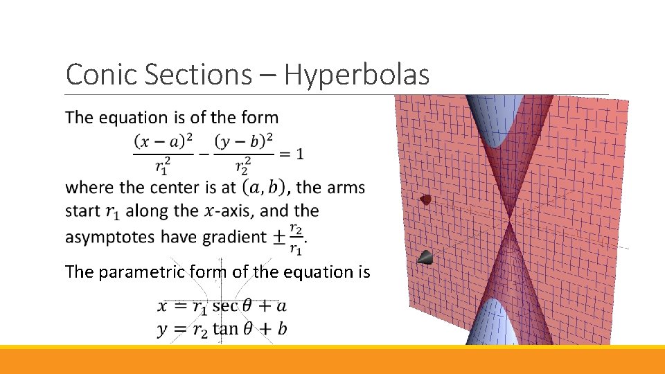 Conic Sections – Hyperbolas The parametric form of the equation is 