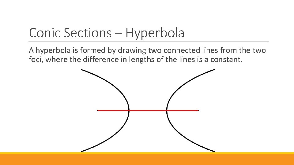 Conic Sections – Hyperbola A hyperbola is formed by drawing two connected lines from