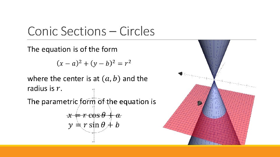 Conic Sections – Circles The parametric form of the equation is 