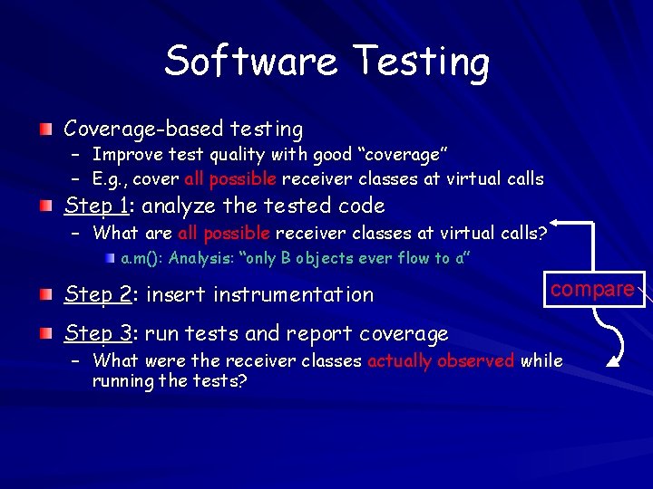 Software Testing Coverage-based testing – Improve test quality with good “coverage” – E. g.