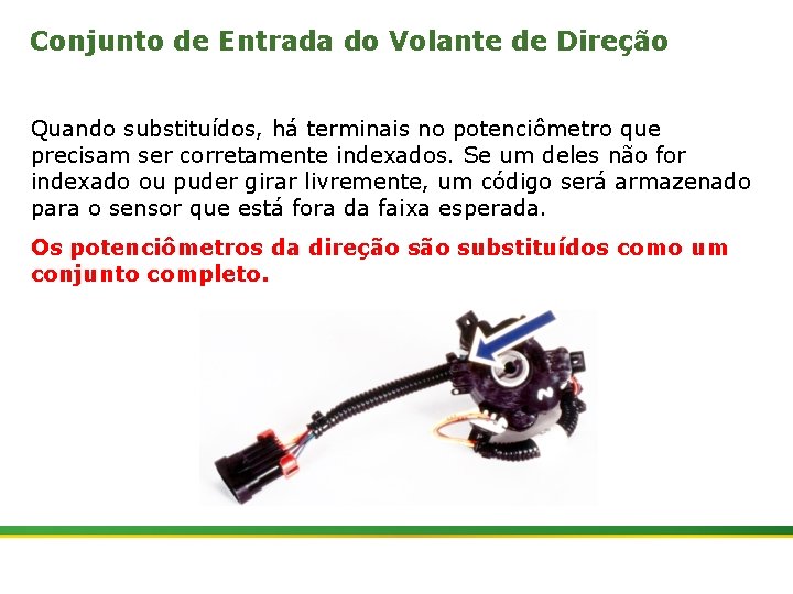 Conjunto de Entrada do Volante de Direção Quando substituídos, há terminais no potenciômetro que