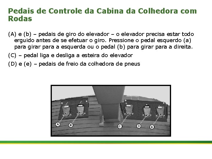 Pedais de Controle da Cabina da Colhedora com Rodas (A) e (b) – pedais