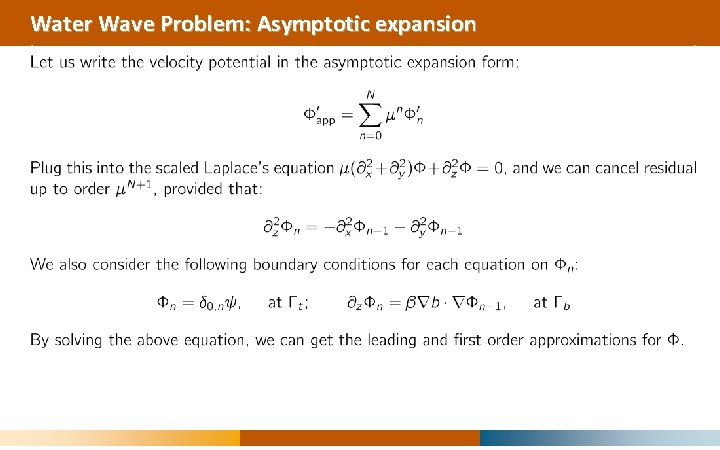 Water Wave Problem: Asymptotic expansion 