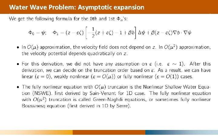 Water Wave Problem: Asymptotic expansion 