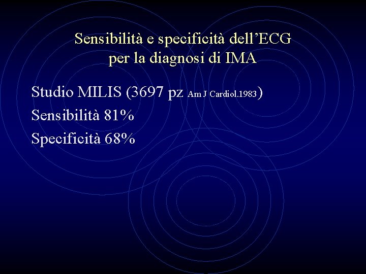 Sensibilità e specificità dell’ECG per la diagnosi di IMA Studio MILIS (3697 pz Am