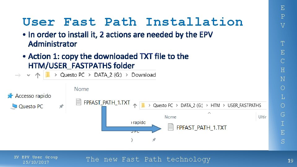 User Fast Path Installation E P V T E C H N O L