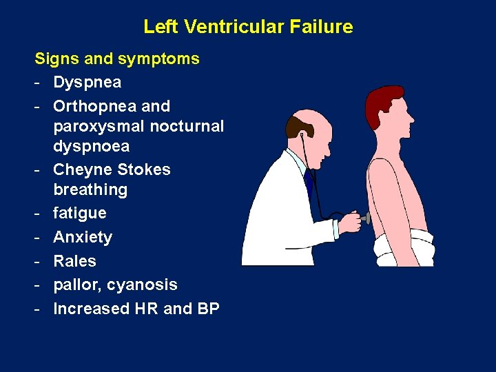 Left Ventricular Failure Signs and symptoms - Dyspnea - Orthopnea and paroxysmal nocturnal dyspnoea