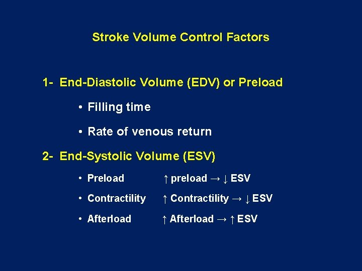 Stroke Volume Control Factors 1 - End-Diastolic Volume (EDV) or Preload • Filling time