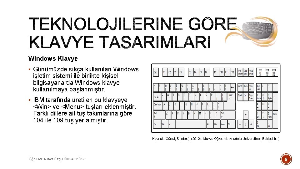 Windows Klavye § Günümüzde sıkça kullanılan Windows işletim sistemi ile birlikte kişisel bilgisayarlarda Windows