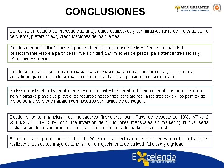 CONCLUSIONES Se realizo un estudio de mercado que arrojo datos cualitativos y cuantitativos tanto