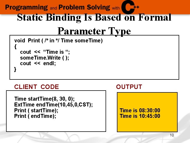 Static Binding Is Based on Formal Parameter Type void Print ( /* in */