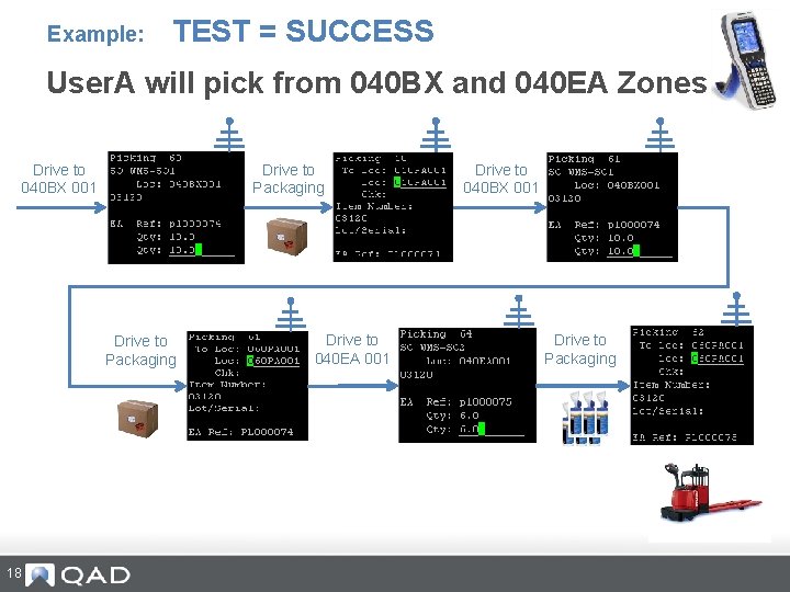 Example: TEST = SUCCESS User. A will pick from 040 BX and 040 EA