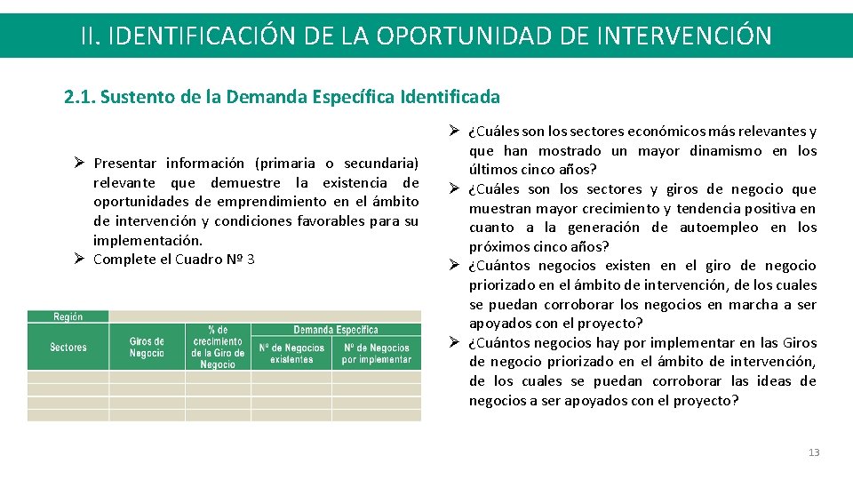 II. IDENTIFICACIÓN DE LA OPORTUNIDAD DE INTERVENCIÓN 2. 1. Sustento de la Demanda Específica