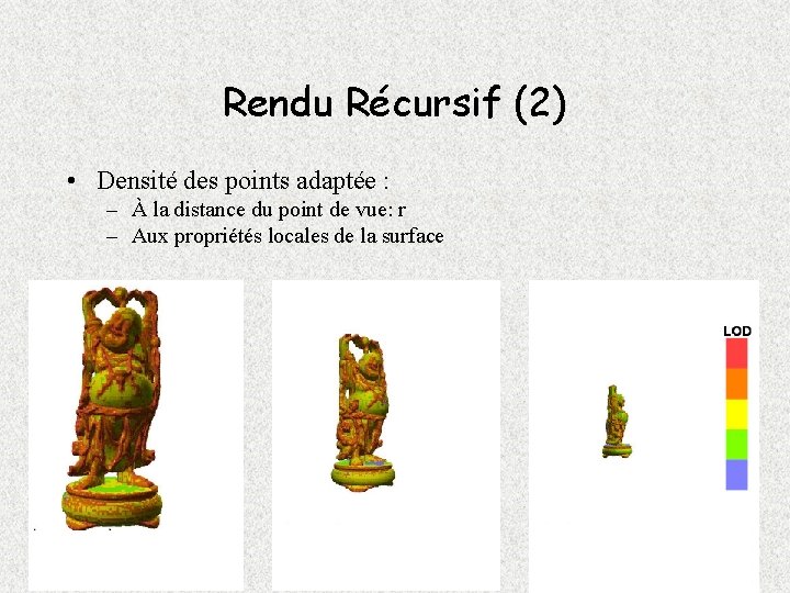 Rendu Récursif (2) • Densité des points adaptée : – À la distance du