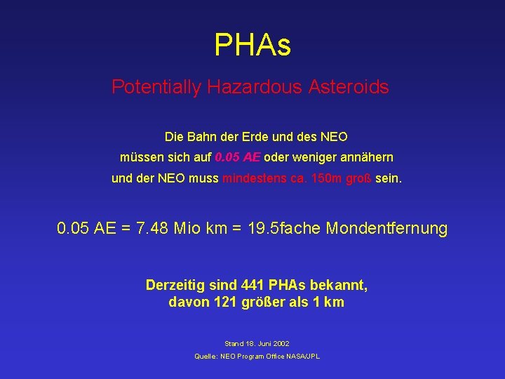 PHAs Potentially Hazardous Asteroids Die Bahn der Erde und des NEO müssen sich auf