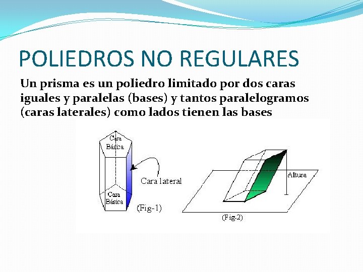 POLIEDROS NO REGULARES Un prisma es un poliedro limitado por dos caras iguales y