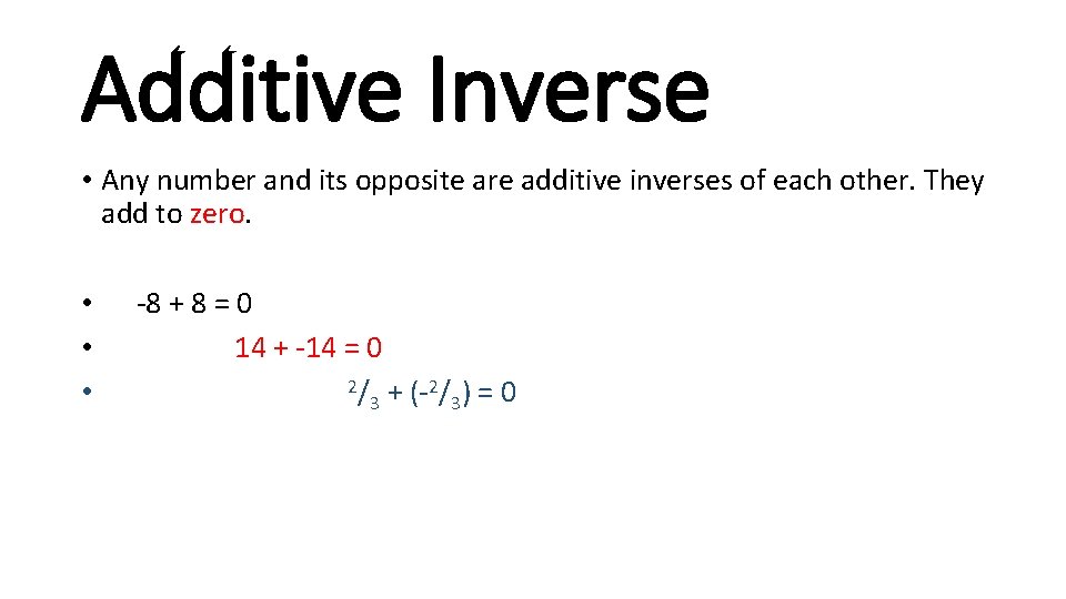 Additive Inverse • Any number and its opposite are additive inverses of each other.