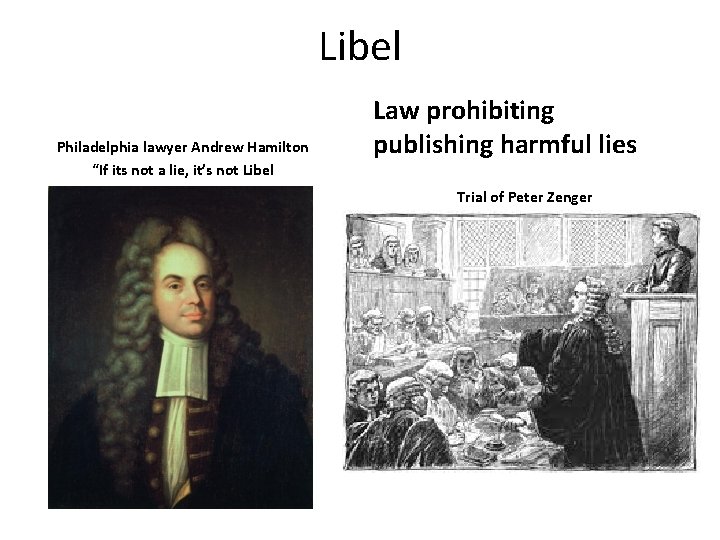 Libel Philadelphia lawyer Andrew Hamilton “If its not a lie, it’s not Libel Law