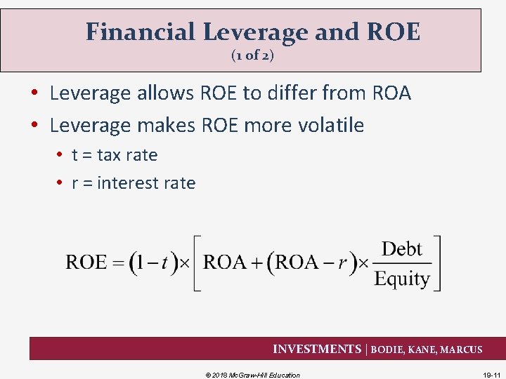 Financial Leverage and ROE (1 of 2) • Leverage allows ROE to differ from