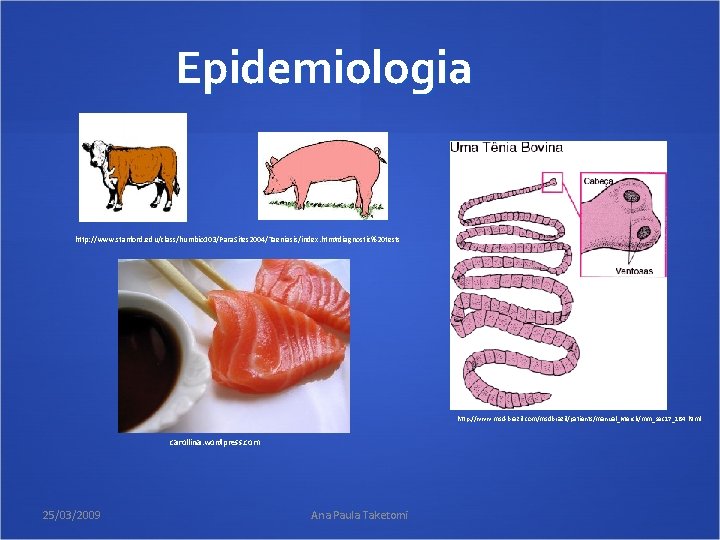 Epidemiologia http: //www. stanford. edu/class/humbio 103/Para. Sites 2004/Taeniasis/index. htm#diagnostic%20 tests http: //www. msd-brazil. com/msdbrazil/patients/manual_Merck/mm_sec