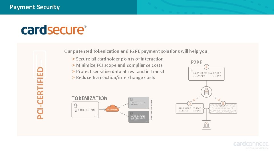 Payment Security PCI-CERTIFIED Our patented tokenization and P 2 PE payment solutions will help