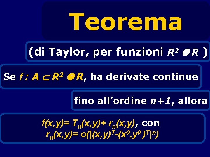 Teorema (di Taylor, per funzioni R 2 R ) Se f : A R