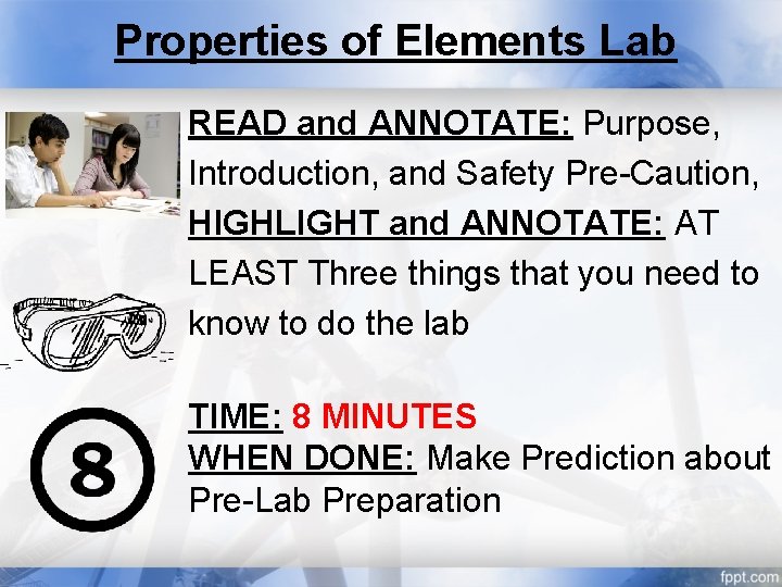 Properties of Elements Lab READ and ANNOTATE: Purpose, Introduction, and Safety Pre-Caution, HIGHLIGHT and