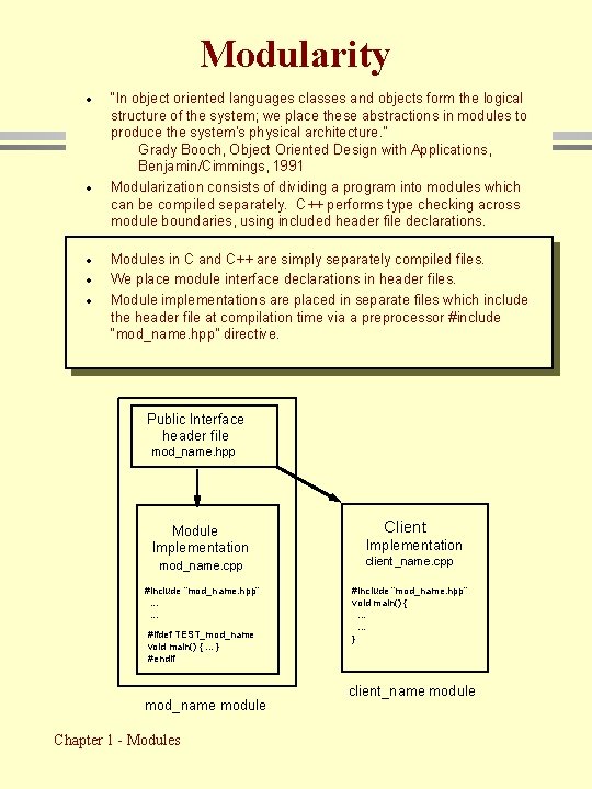 Modularity · · · “In object oriented languages classes and objects form the logical