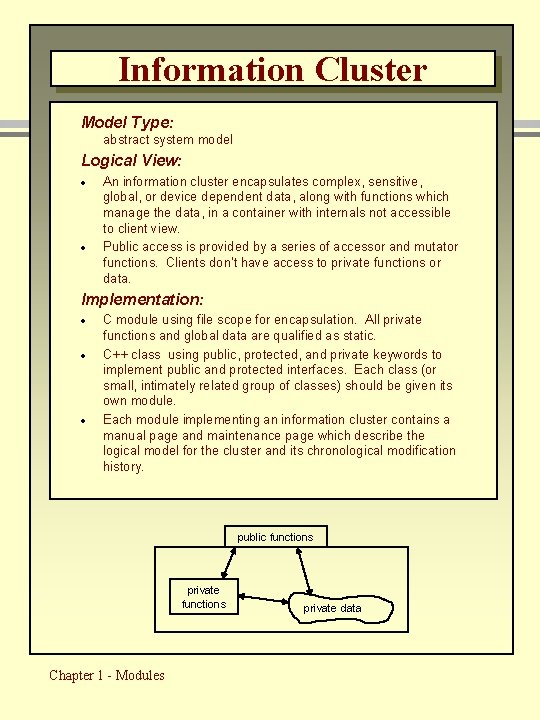 Information Cluster Model Type: abstract system model Logical View: · · An information cluster