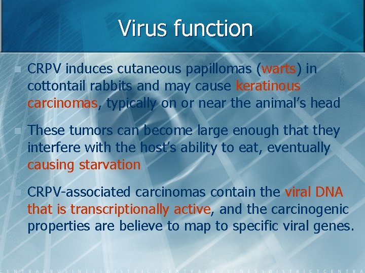 Virus function n CRPV induces cutaneous papillomas (warts) in cottontail rabbits and may cause