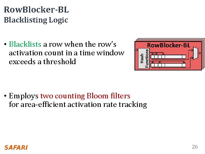 Row. Blocker-BL Blacklisting Logic • Blacklists a row when the row’s activation count in