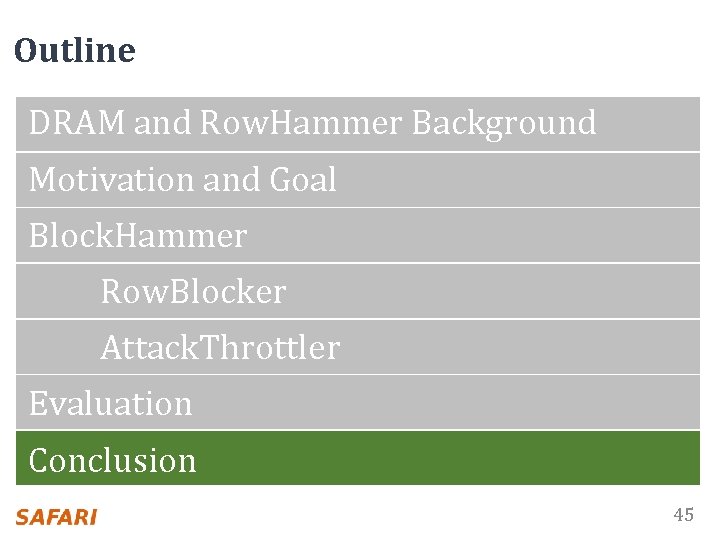 Outline DRAM and Row. Hammer Background Motivation and Goal Block. Hammer Row. Blocker Attack.