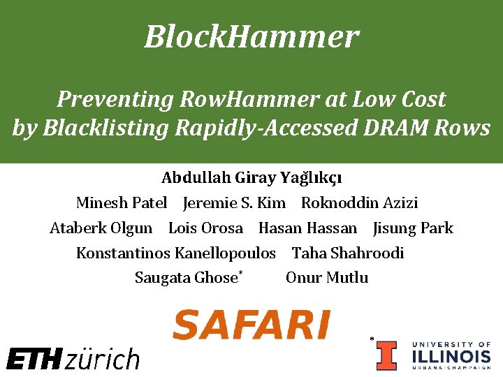 Block. Hammer Preventing Row. Hammer at Low Cost by Blacklisting Rapidly-Accessed DRAM Rows Abdullah
