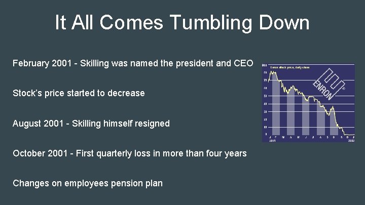 It All Comes Tumbling Down February 2001 - Skilling was named the president and