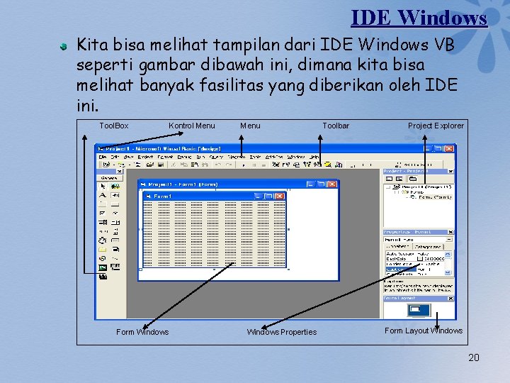 IDE Windows Kita bisa melihat tampilan dari IDE Windows VB seperti gambar dibawah ini,