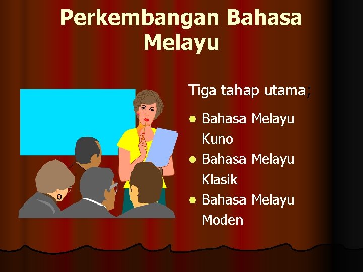 Perkembangan Bahasa Melayu Tiga tahap utama; Bahasa Melayu Kuno l Bahasa Melayu Klasik l