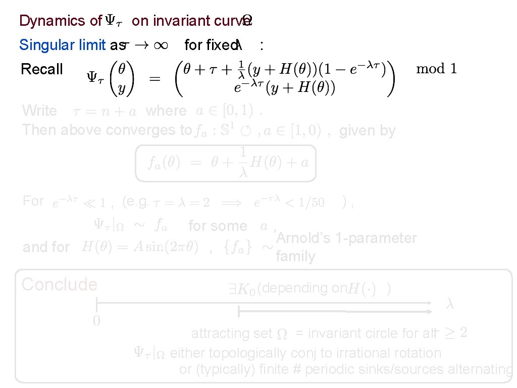 Dynamics of on invariant curve Singular limit as for fixed : Recall Write where