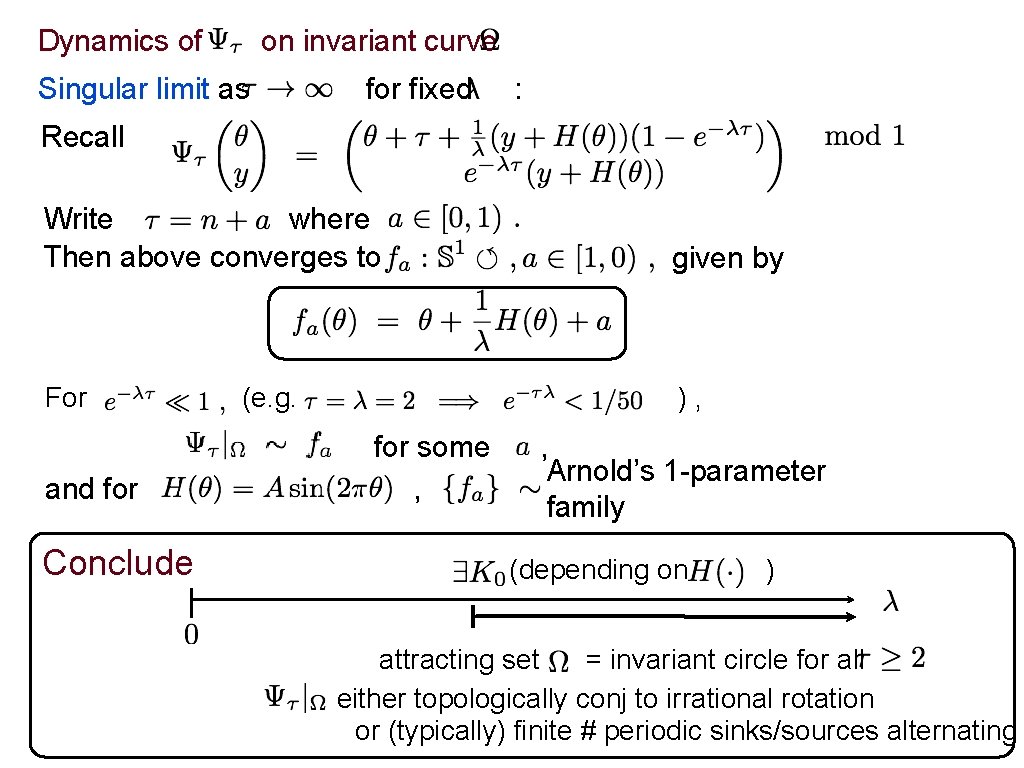 Dynamics of on invariant curve Singular limit as for fixed : Recall Write where