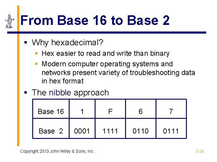From Base 16 to Base 2 § Why hexadecimal? § Hex easier to read