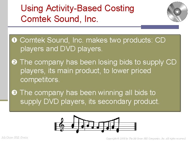 Using Activity-Based Costing Comtek Sound, Inc. makes two products: CD players and DVD players.