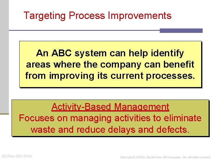 Targeting Process Improvements An ABC system can help identify areas where the company can