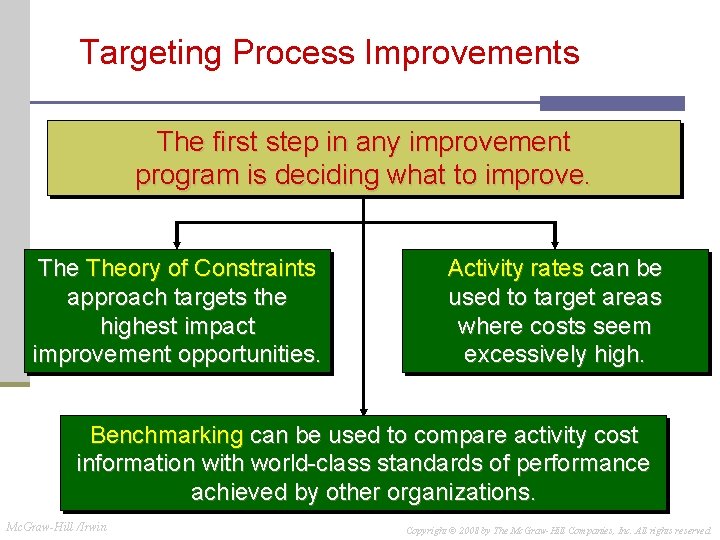 Targeting Process Improvements The first step in any improvement program is deciding what to