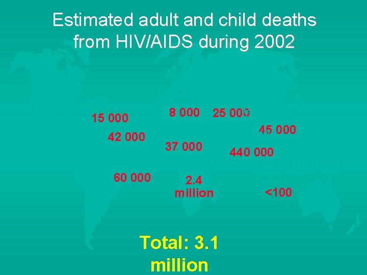 Estimated adult and child deaths from HIV/AIDS during 2002 North America 15 000 Caribbean