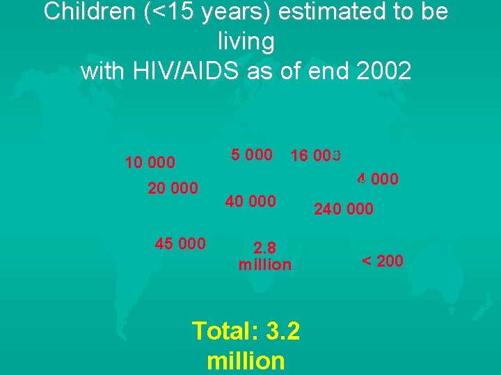 Children (<15 years) estimated to be living with HIV/AIDS as of end 2002 Eastern