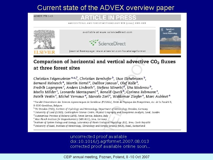 Current state of the ADVEX overview paper uncorrected proof available doi: 10. 1016/j. agrformet.