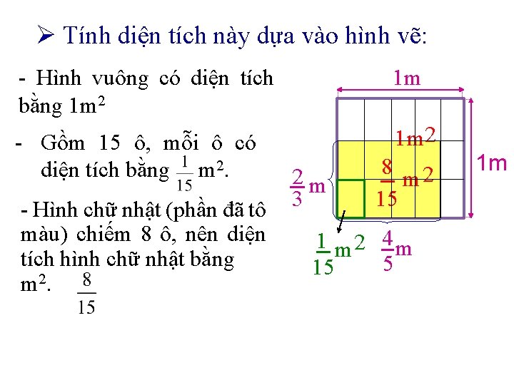 Ø Tính diện tích này dựa vào hình vẽ: - Hình vuông có diện